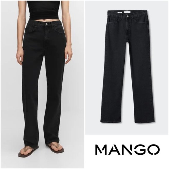 Mango Denim - MANGO • Matilda Mid-Rise Straight Leg Jeans in Black • 30